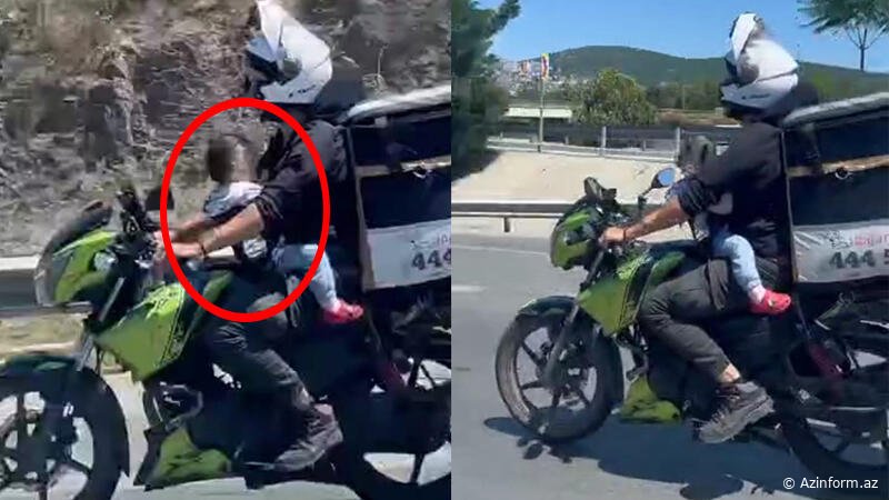 Motosiklet kuryerinin körpənin həyatını təhlükəyə atdığı ŞOK GÖRÜNTÜLƏR